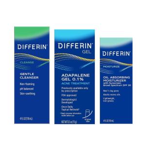 imageDifferin Skin Care Set Differin Gel 3 Step Regimen Acne Treatment Sunscreen SPF 30 for Face Facial Cleanser for Acne Prone Sensitive Skin